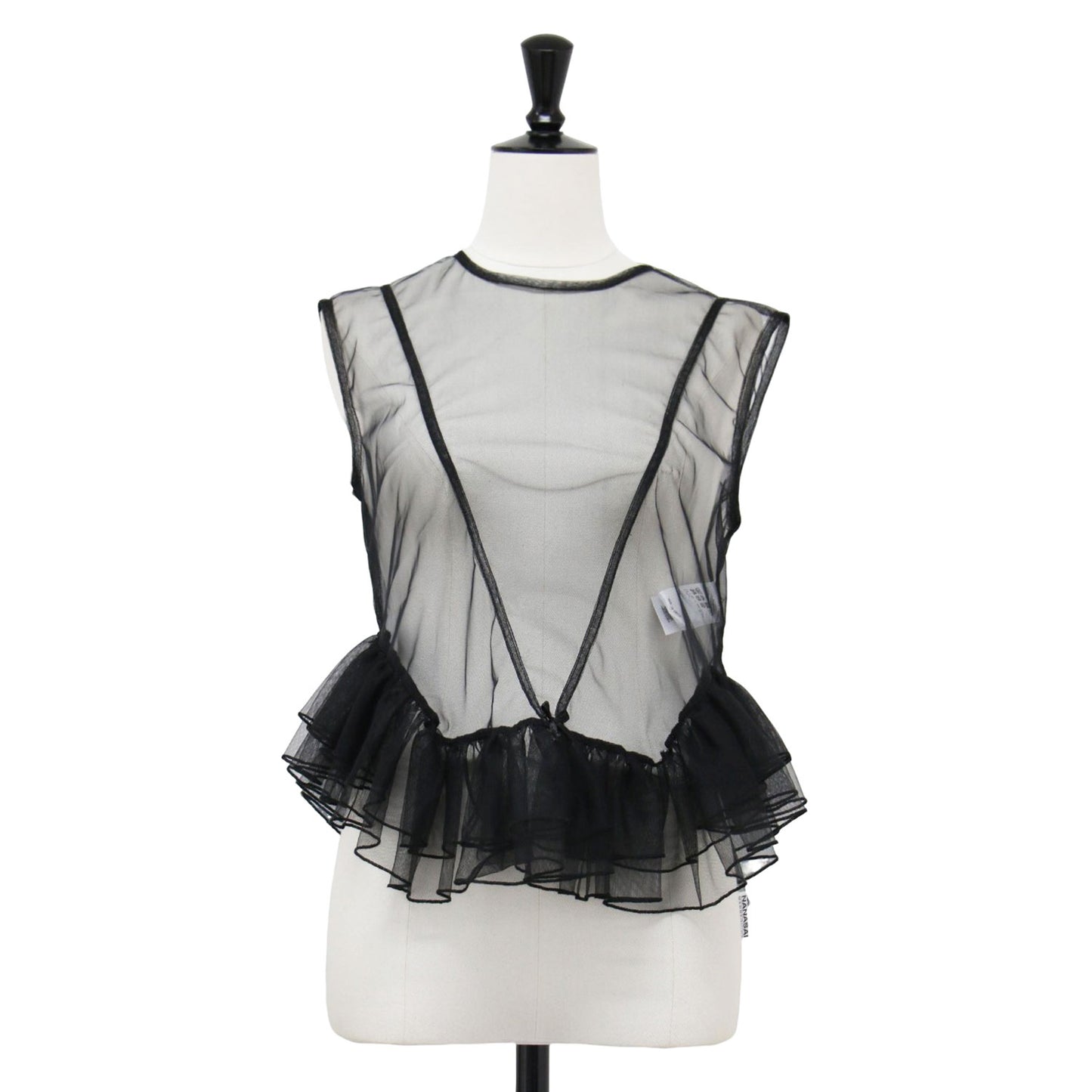25春夏 チュール ペプラム ラッフル トップス / Tulle Peplum Ruffle Top ブラウス ノースリーブ クルーネック シアー フリル