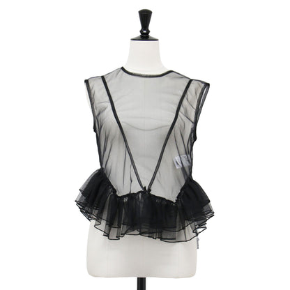 25春夏 チュール ペプラム ラッフル トップス / Tulle Peplum Ruffle Top ブラウス ノースリーブ クルーネック シアー フリル