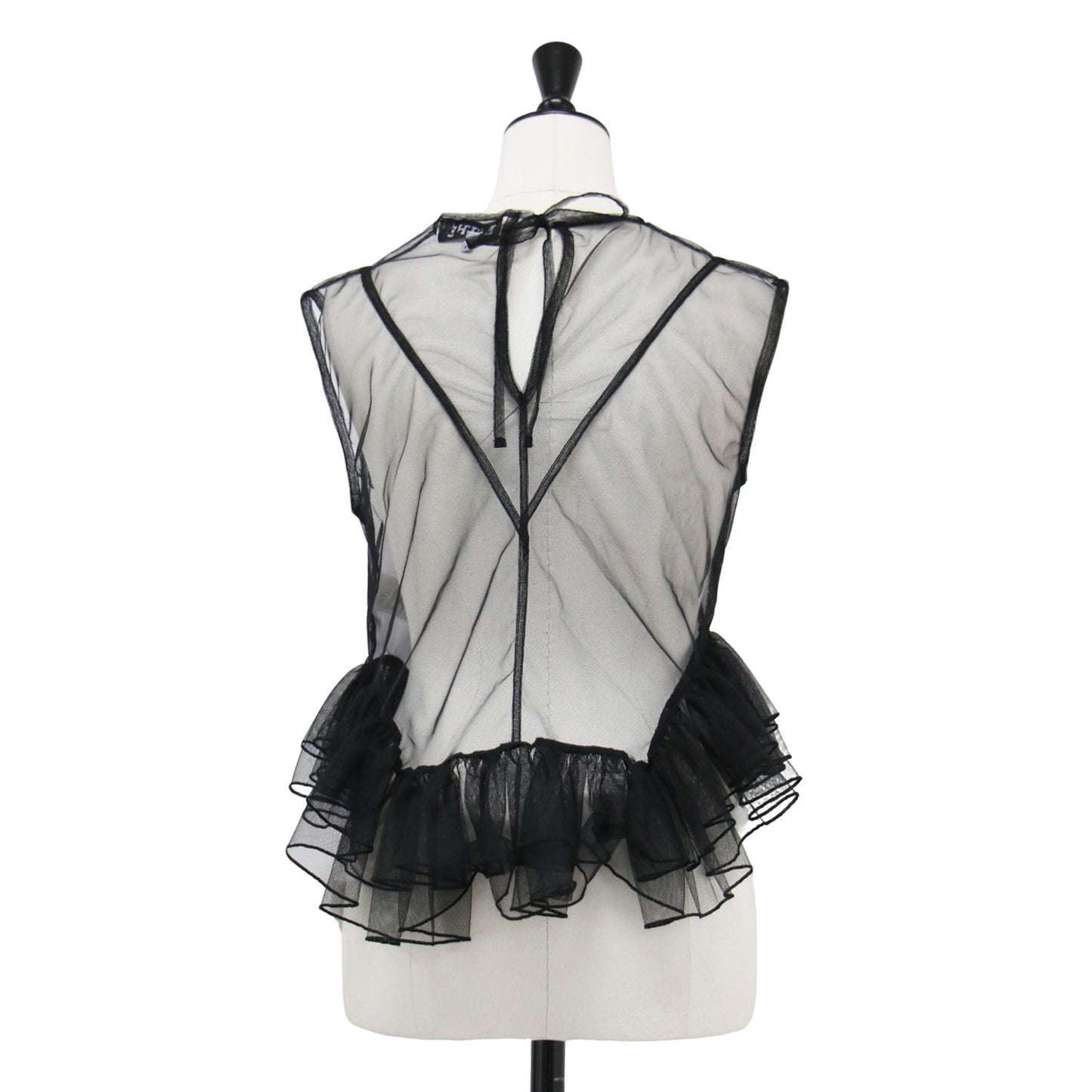 25春夏 チュール ペプラム ラッフル トップス / Tulle Peplum Ruffle Top ブラウス ノースリーブ クルーネック シアー フリル