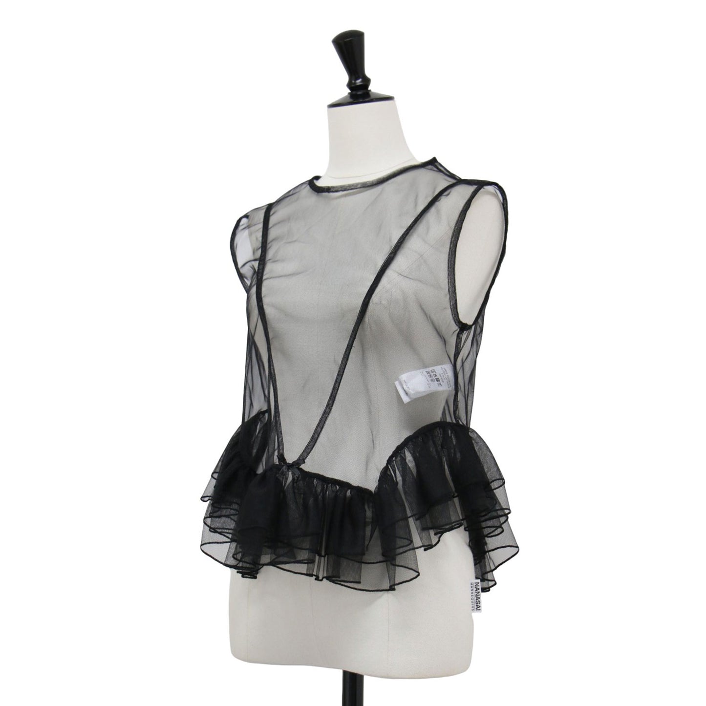 25春夏 チュール ペプラム ラッフル トップス / Tulle Peplum Ruffle Top ブラウス ノースリーブ クルーネック シアー フリル