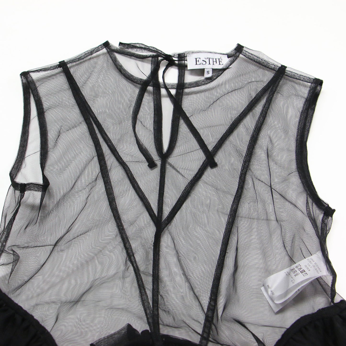 25春夏 チュール ペプラム ラッフル トップス / Tulle Peplum Ruffle Top ブラウス ノースリーブ クルーネック シアー フリル