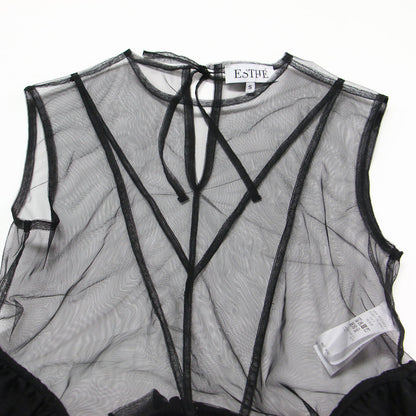 25春夏 チュール ペプラム ラッフル トップス / Tulle Peplum Ruffle Top ブラウス ノースリーブ クルーネック シアー フリル