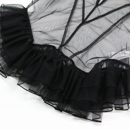 25春夏 チュール ペプラム ラッフル トップス / Tulle Peplum Ruffle Top ブラウス ノースリーブ クルーネック シアー フリル