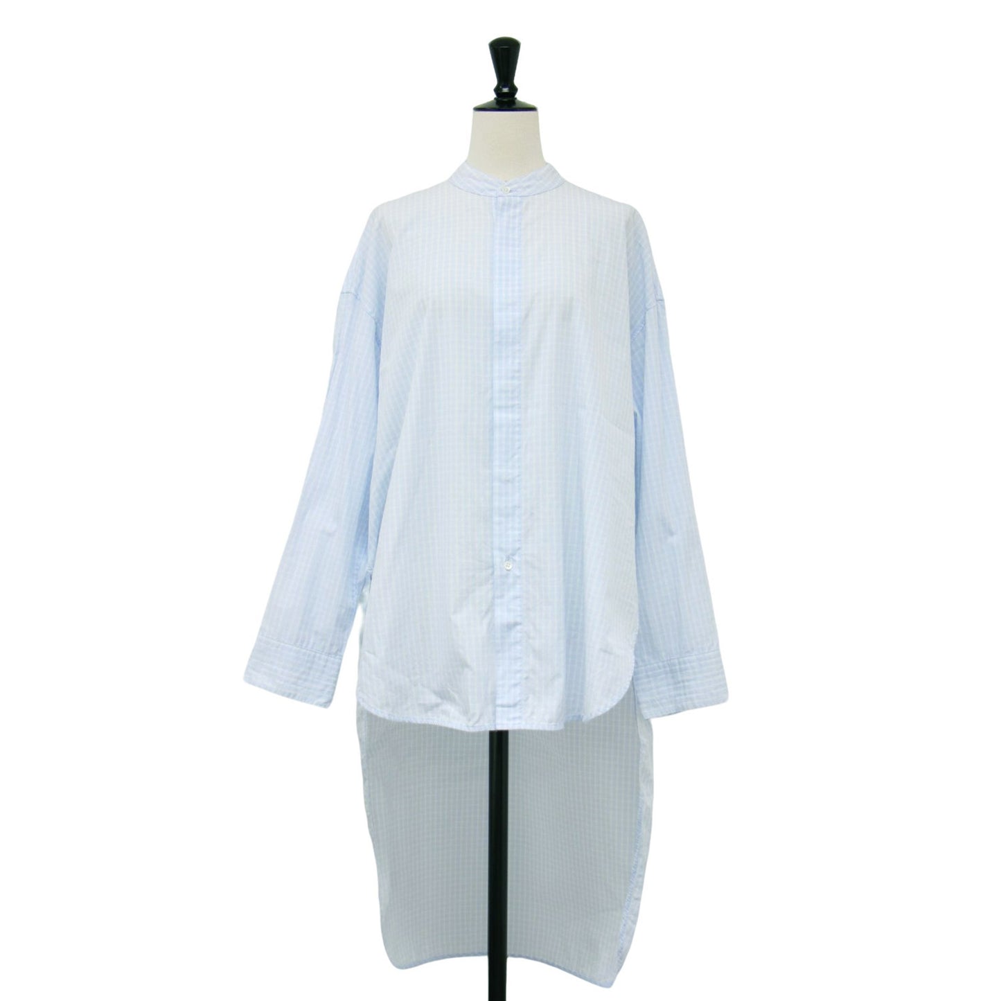 22秋冬 コットン バンドカラー チュニック シャツ / ブラウス ロング丈 長袖 チェック柄