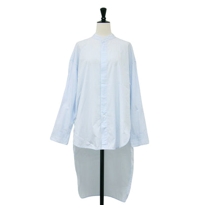 22秋冬 コットン バンドカラー チュニック シャツ / ブラウス ロング丈 長袖 チェック柄