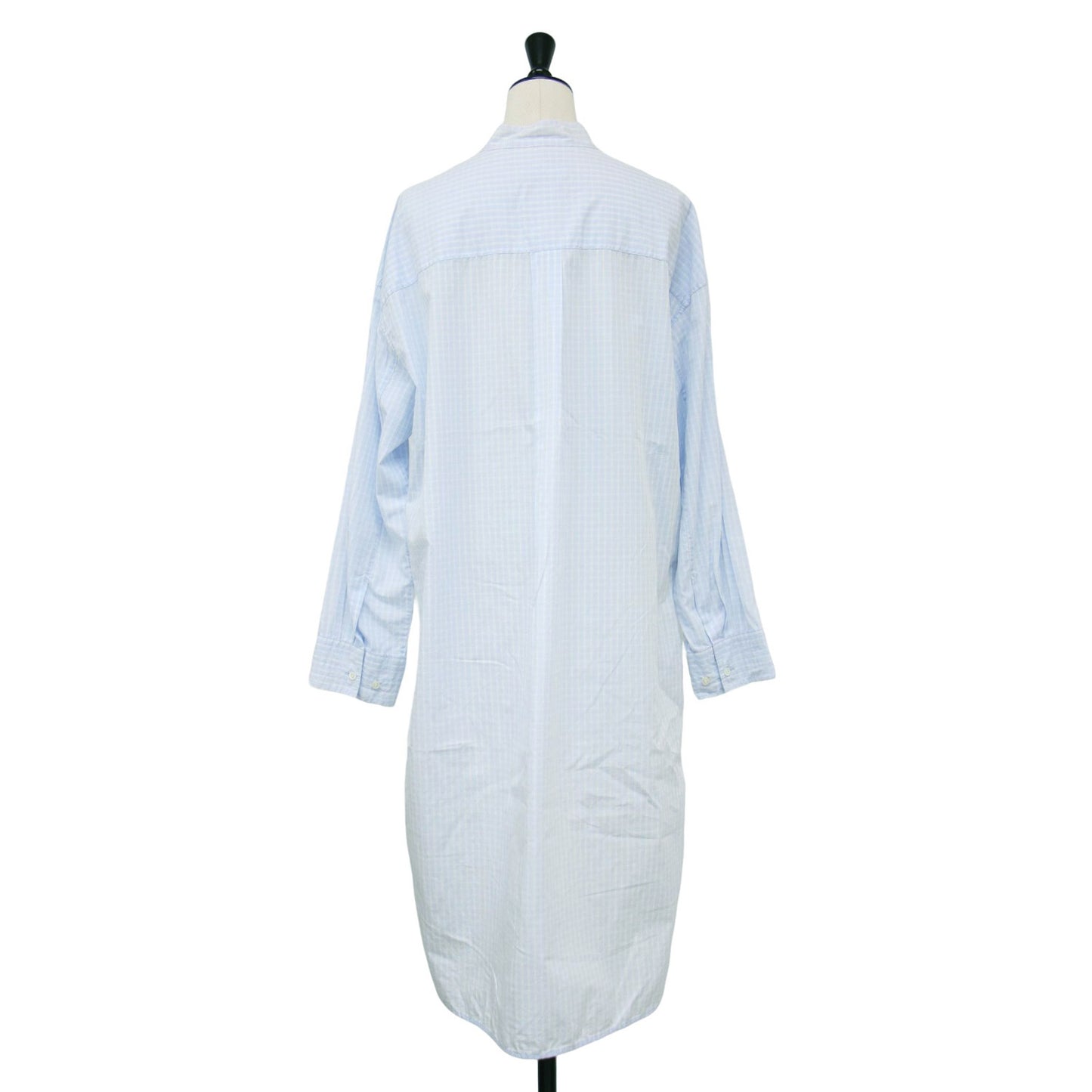 22秋冬 コットン バンドカラー チュニック シャツ / ブラウス ロング丈 長袖 チェック柄