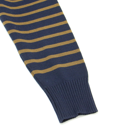 ストライプ ニット ドレス / ワンピース ミディ丈 長袖 ボートネック ボーダー コットン