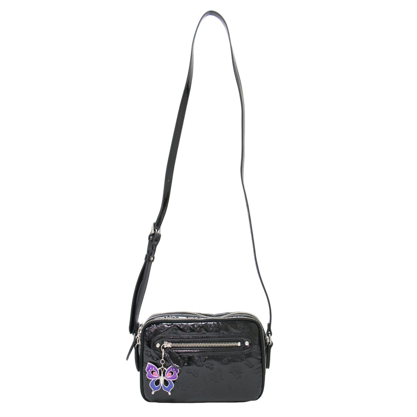 エリス 型押し エナメルレザー ショルダーバッグ / ポシェット 肩掛け 斜め掛け バタフライ エンボス