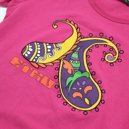 ペイズリー プリント 半袖 Tシャツ / クルーネック ショートスリーブ 刺繍 コットン