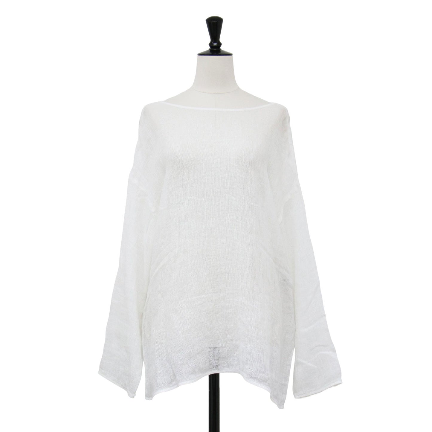 23春夏 メッシュ リネン ルーズ プルオーバー / ブラウス 長袖 ボートネック シアー