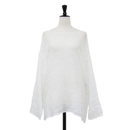 23春夏 メッシュ リネン ルーズ プルオーバー / ブラウス 長袖 ボートネック シアー