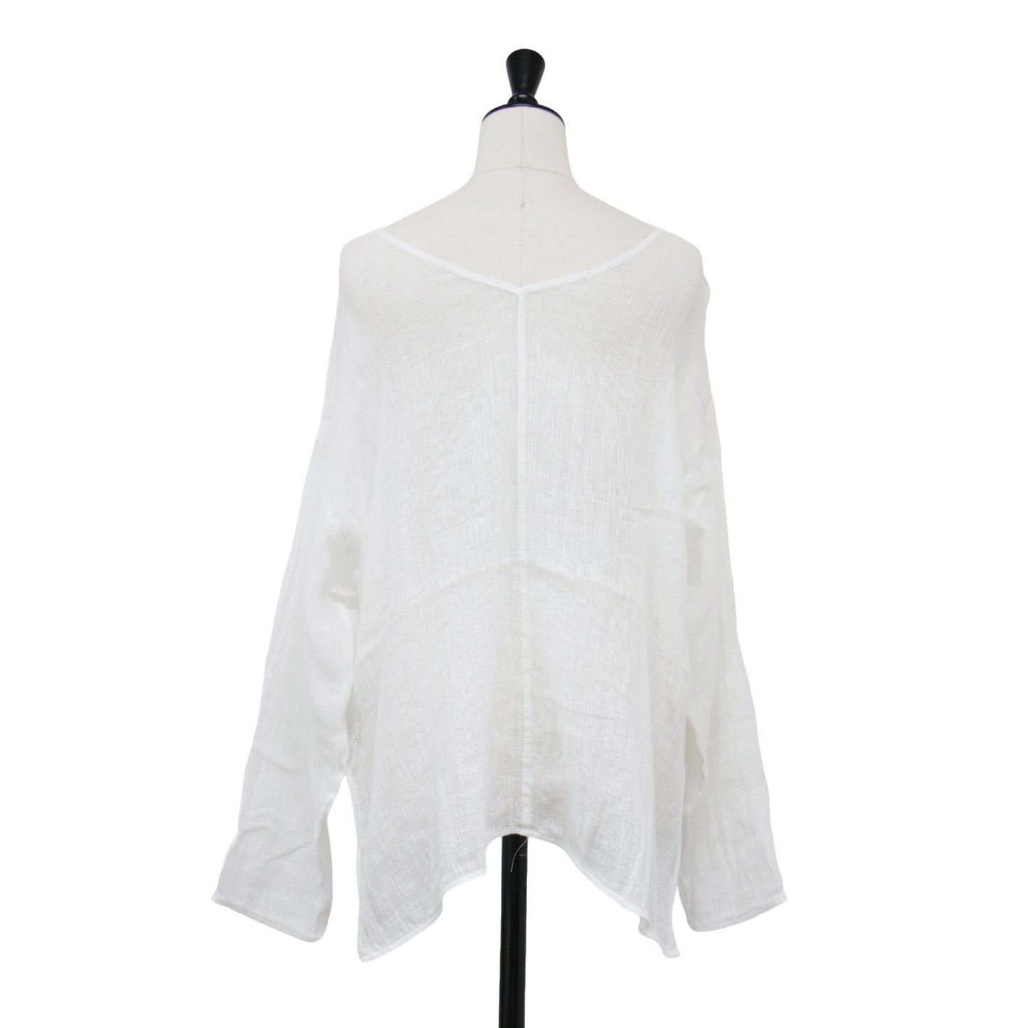 23春夏 メッシュ リネン ルーズ プルオーバー / ブラウス 長袖 ボートネック シアー