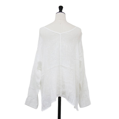 23春夏 メッシュ リネン ルーズ プルオーバー / ブラウス 長袖 ボートネック シアー