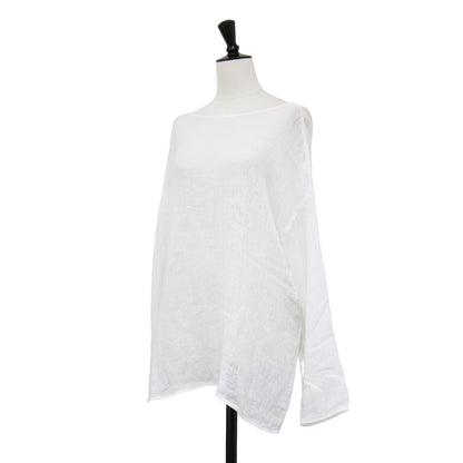 23春夏 メッシュ リネン ルーズ プルオーバー / ブラウス 長袖 ボートネック シアー