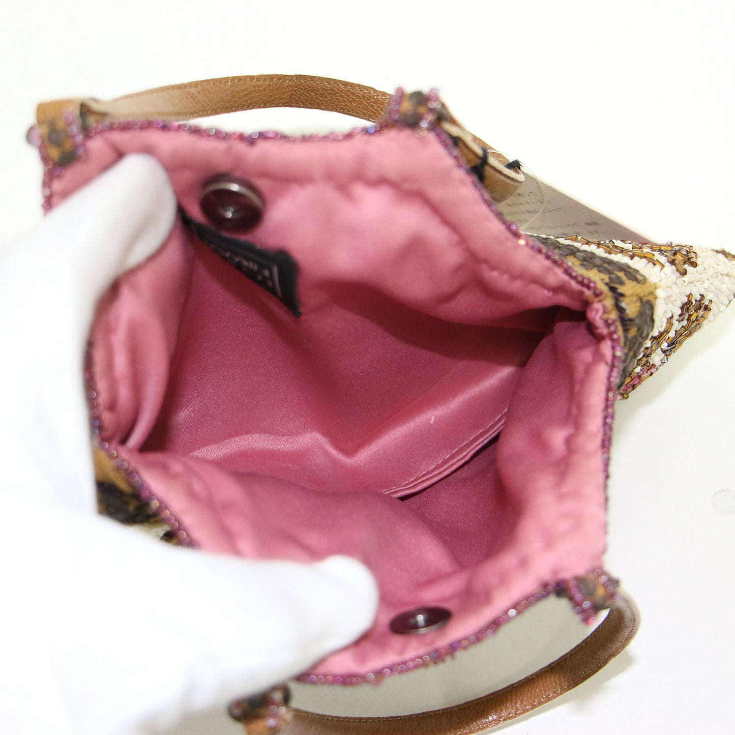 ビーズ 刺繍 ハンドバッグ / フラワー模様 レザーハンドル スパンコール