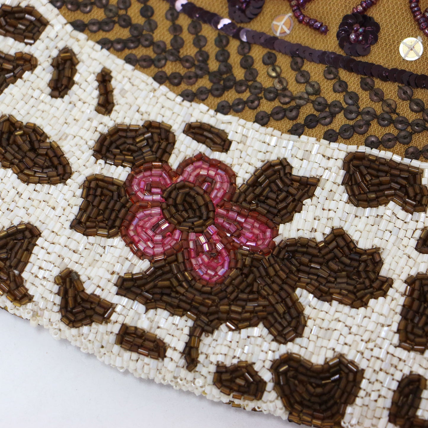 ビーズ 刺繍 ハンドバッグ / フラワー模様 レザーハンドル スパンコール