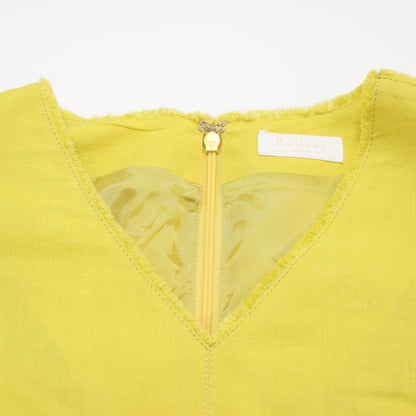 22春夏 リネン コットン ムーブ Vネック ワンピース / ロング丈 半袖 ボリュームスリーブ タック フリンジ