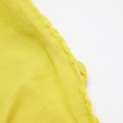 22春夏 リネン コットン ムーブ Vネック ワンピース / ロング丈 半袖 ボリュームスリーブ タック フリンジ