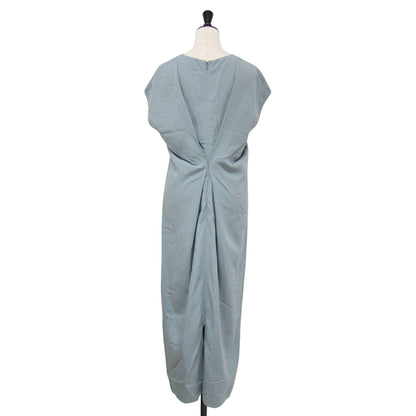 22年春夏 レーヨン リネン タンブラー バックタック ワンピース / ロング丈 フレンチスリーブ Vネック Iライン