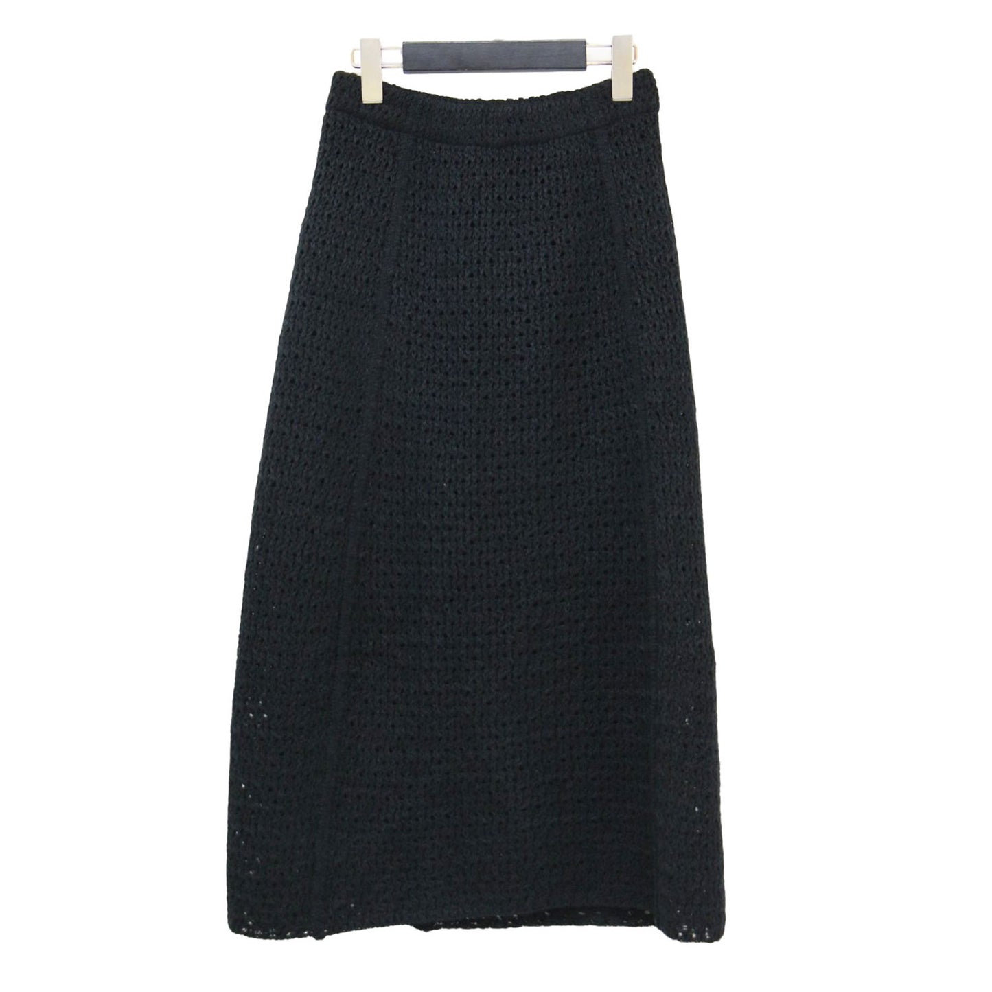 24春夏 メッシュ ニット スカート / mesh knit skirt ミディ丈 フレア ウエストゴム 透かし編み コットン