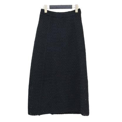 24春夏 メッシュ ニット スカート / mesh knit skirt ミディ丈 フレア ウエストゴム 透かし編み コットン