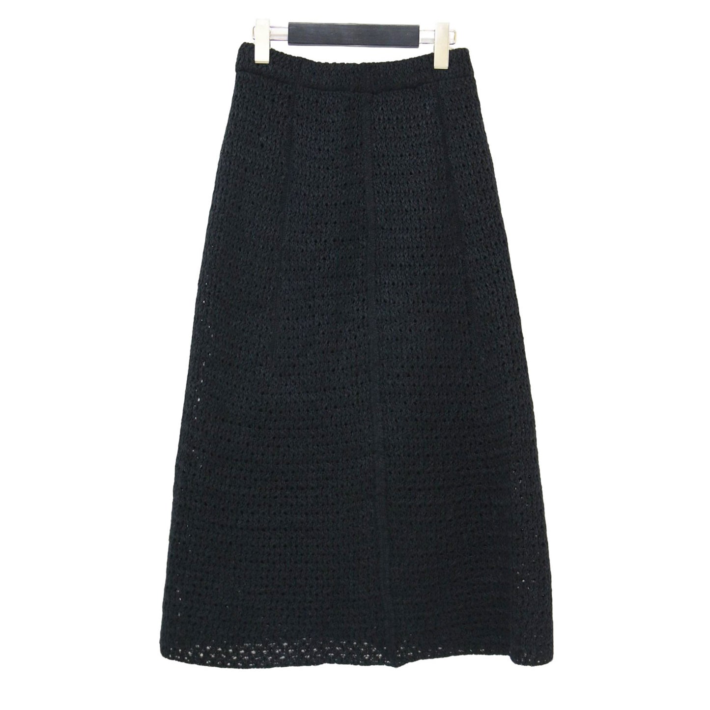 24春夏 メッシュ ニット スカート / mesh knit skirt ミディ丈 フレア ウエストゴム 透かし編み コットン