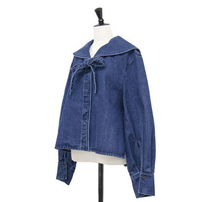 × nagisa ×7NaNatural 24秋冬 デニム ジャケット / DENIM JACKET ショート丈 セーラーカラー 長袖 リボンタイ コットン