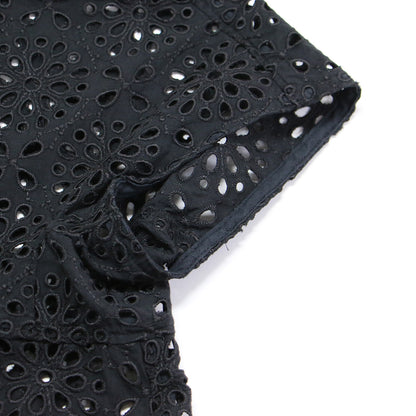 23春夏 サークルフラワー エンブロイダリー ティアード ブラウス / シャツ 半袖 クルーネック 刺繍 レース コットン