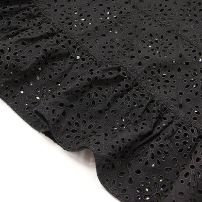 23春夏 サークルフラワー エンブロイダリー ティアード ブラウス / シャツ 半袖 クルーネック 刺繍 レース コットン