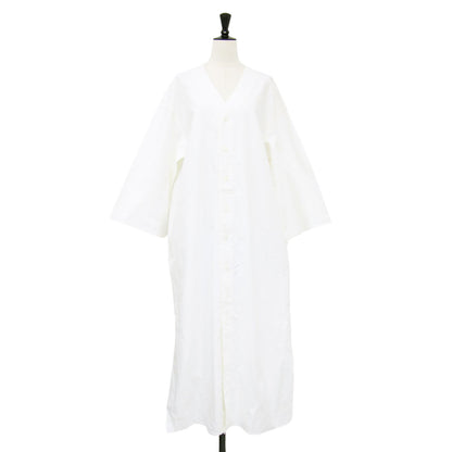 コットン オックスフォード シャツワンピース / ロング丈 Vネック 長袖 ワイドスリーブ