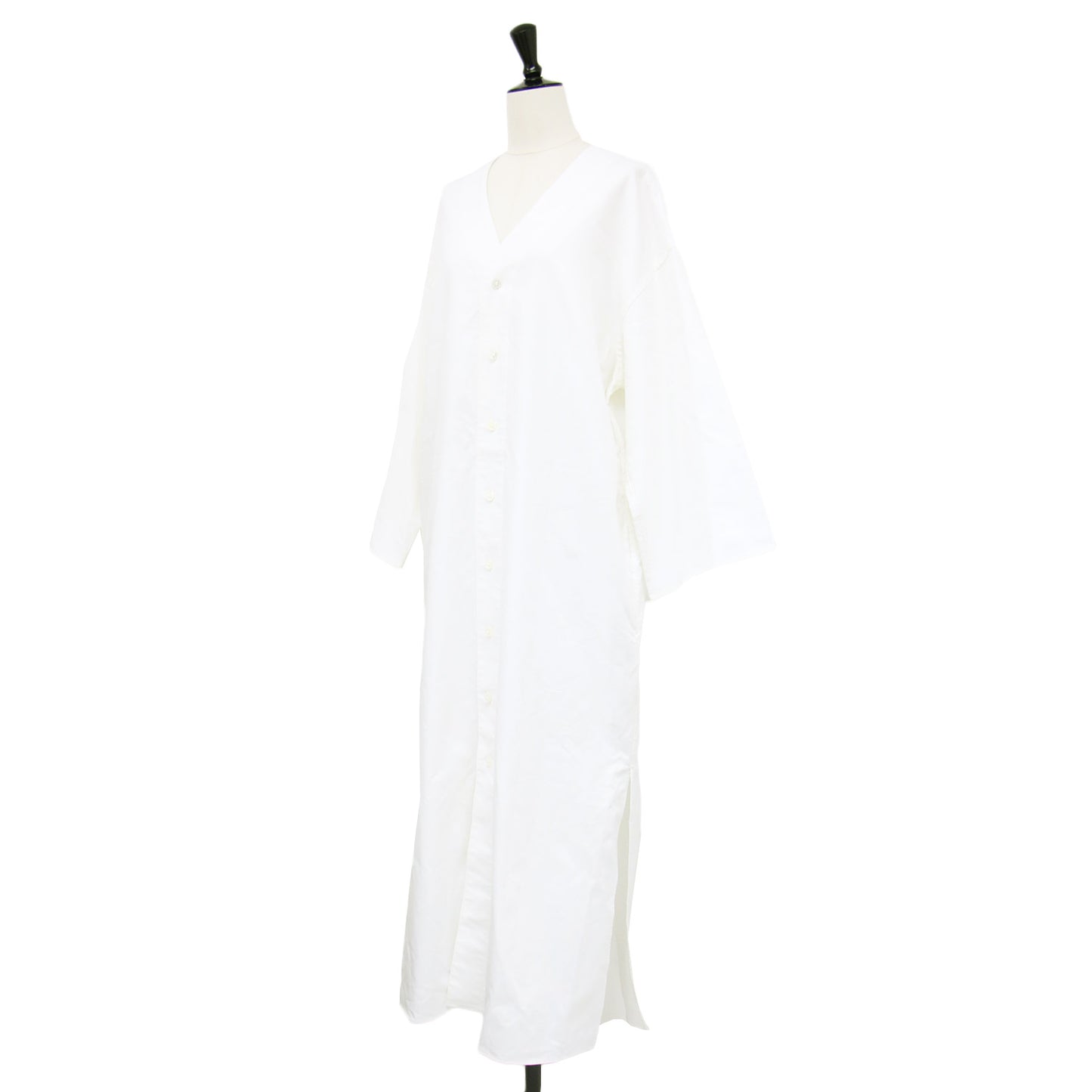 コットン オックスフォード シャツワンピース / ロング丈 Vネック 長袖 ワイドスリーブ