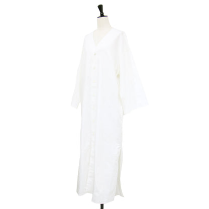 コットン オックスフォード シャツワンピース / ロング丈 Vネック 長袖 ワイドスリーブ