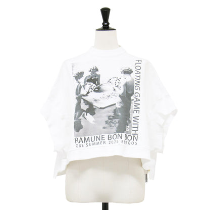 25春夏 フォトプリント フレンチスリーブ Tシャツ / カットソー クロップド丈 クルーネック 半袖 ワイド コットン