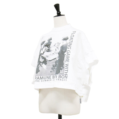 25春夏 フォトプリント フレンチスリーブ Tシャツ / カットソー クロップド丈 クルーネック 半袖 ワイド コットン