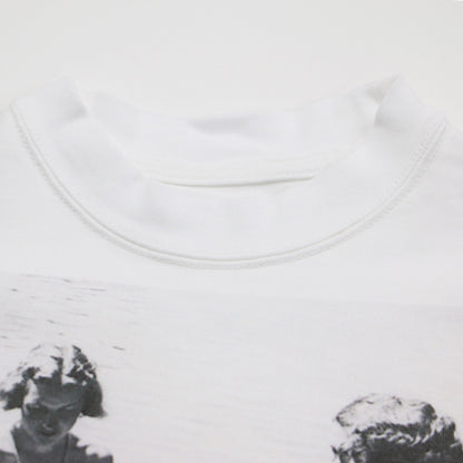 25春夏 フォトプリント フレンチスリーブ Tシャツ / カットソー クロップド丈 クルーネック 半袖 ワイド コットン