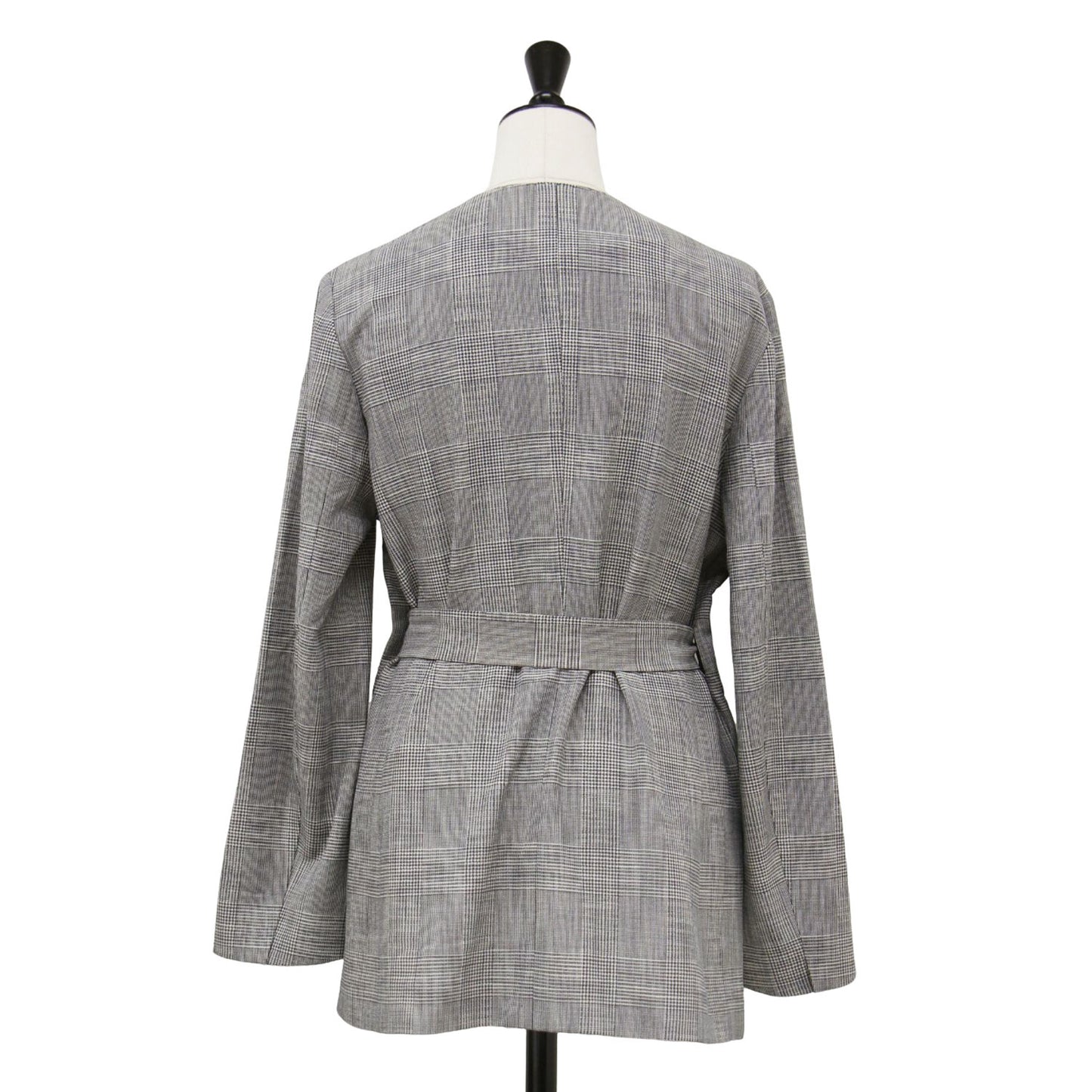 24春夏 シャイニー グレンチェック サイドスリット ジャケット / ノーカラー Vネック 長袖 ウエストベルト