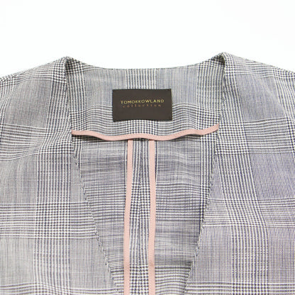 24春夏 シャイニー グレンチェック サイドスリット ジャケット / ノーカラー Vネック 長袖 ウエストベルト