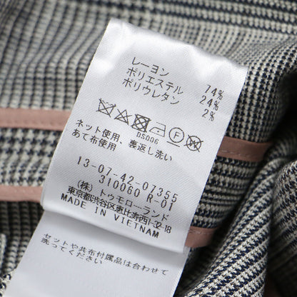 24春夏 シャイニー グレンチェック サイドスリット ジャケット / ノーカラー Vネック 長袖 ウエストベルト