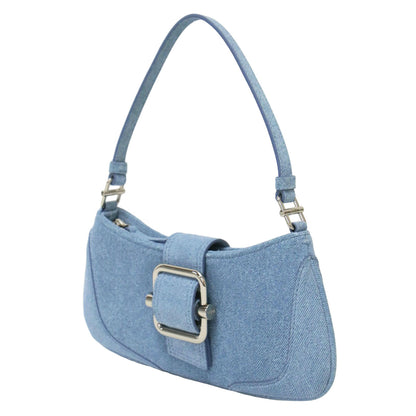 デニム柄 プリント スエード ショルダーバッグ / SHOULDER BROCLE SMALL ハンドバッグ 肩掛け バックル レザー