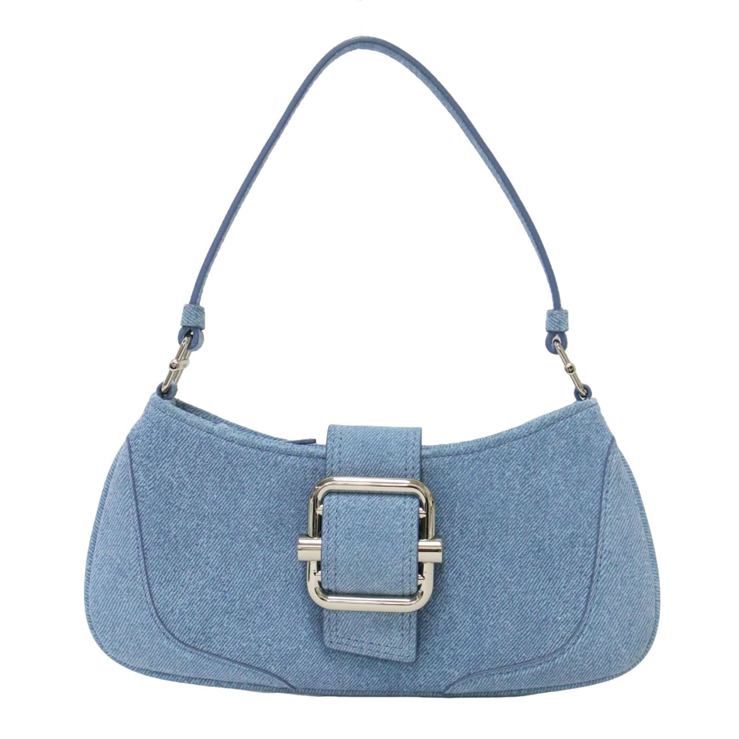 デニム柄 プリント スエード ショルダーバッグ / SHOULDER BROCLE SMALL ハンドバッグ 肩掛け バックル レザー