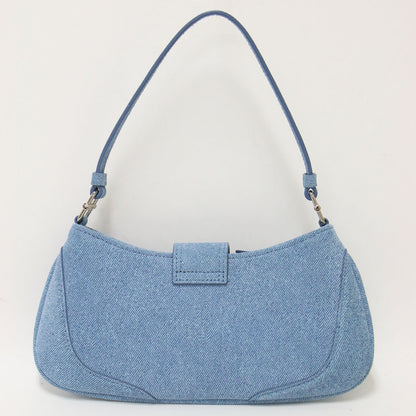 デニム柄 プリント スエード ショルダーバッグ / SHOULDER BROCLE SMALL ハンドバッグ 肩掛け バックル レザー