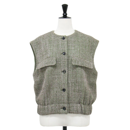 22秋冬 ロービングツイード ノースリーブ ブルゾン / ベスト ショート丈 ノーカラー クルーネック ウール モヘヤ