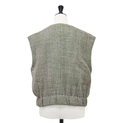 22秋冬 ロービングツイード ノースリーブ ブルゾン / ベスト ショート丈 ノーカラー クルーネック ウール モヘヤ