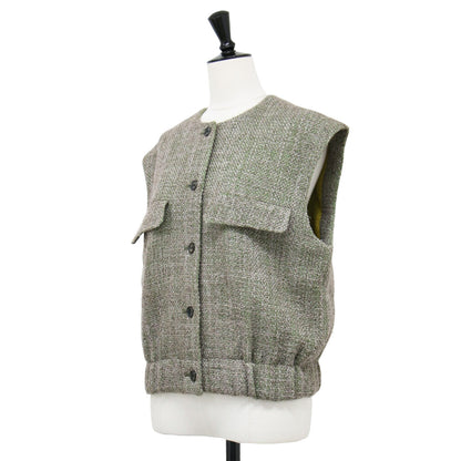 22秋冬 ロービングツイード ノースリーブ ブルゾン / ベスト ショート丈 ノーカラー クルーネック ウール モヘヤ