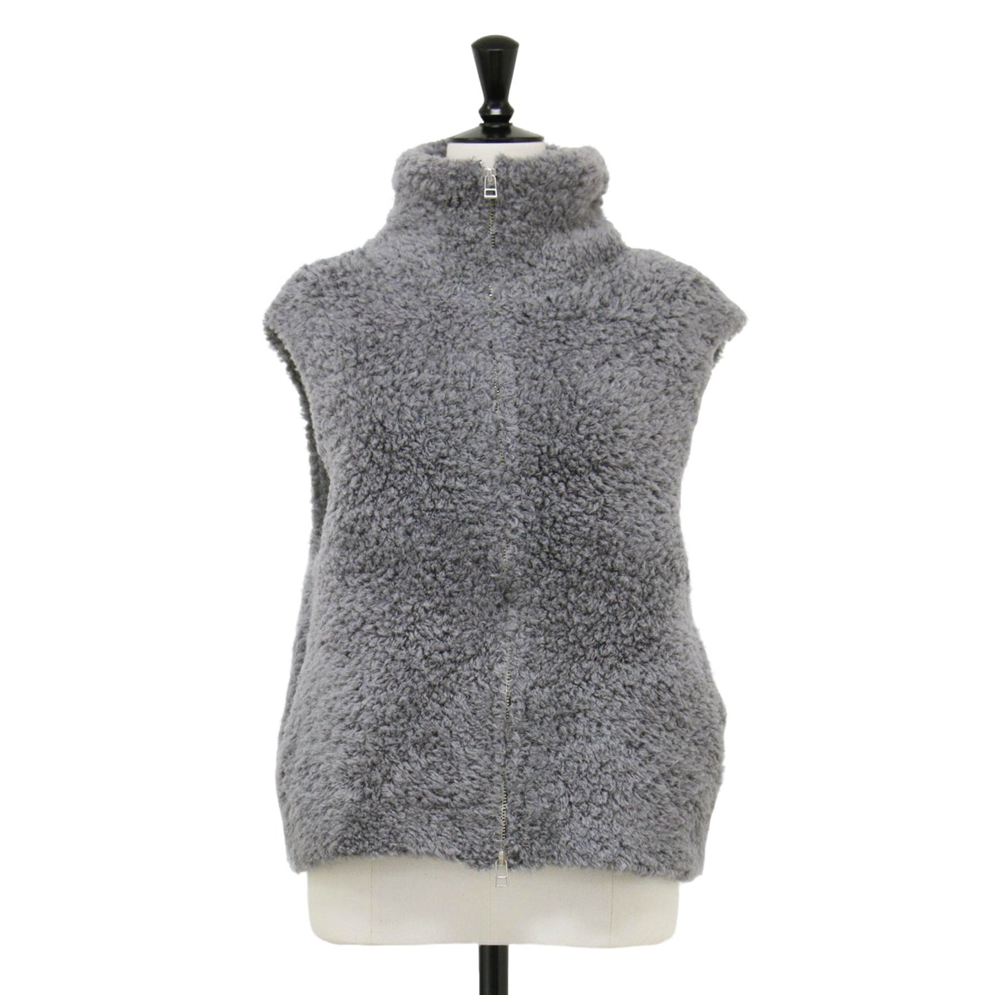 24秋冬 ムートン ジップアップ ベスト / ニット ショート丈 スタンドカラー ウール