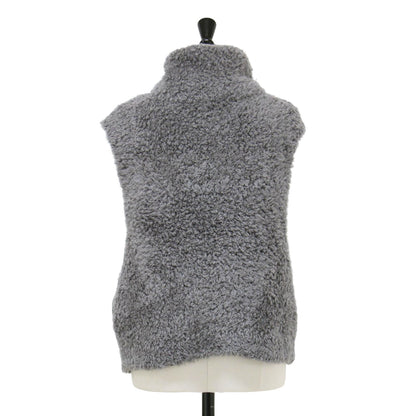 24秋冬 ムートン ジップアップ ベスト / ニット ショート丈 スタンドカラー ウール