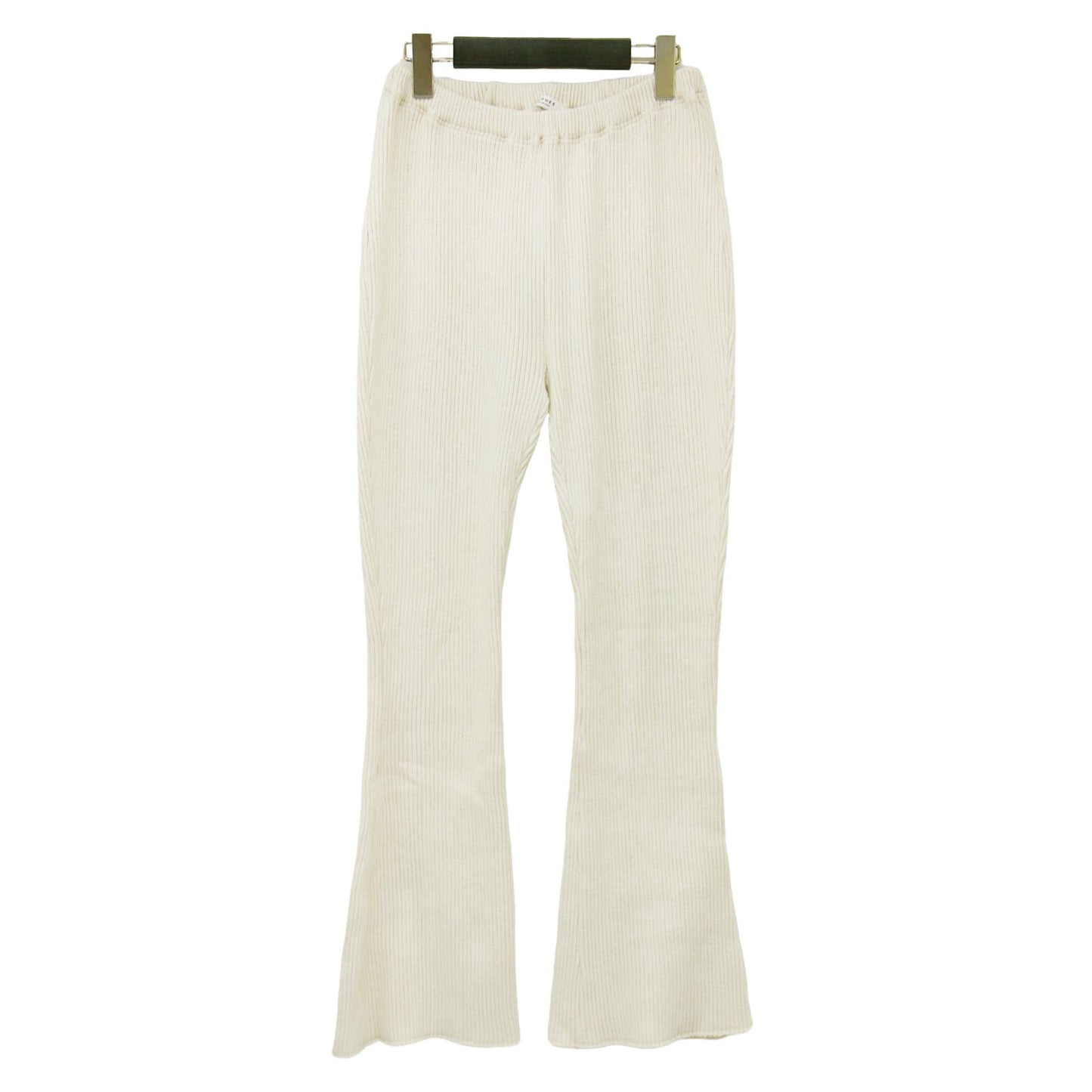 コットン ワイドリブ バックスリット フレア パンツ / ウエストゴム ハイウエスト