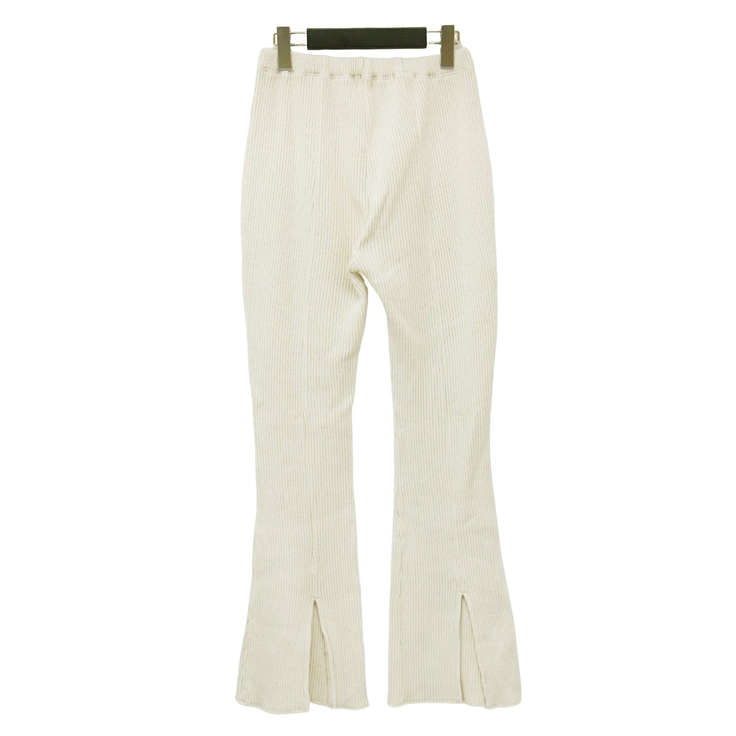 コットン ワイドリブ バックスリット フレア パンツ / ウエストゴム ハイウエスト