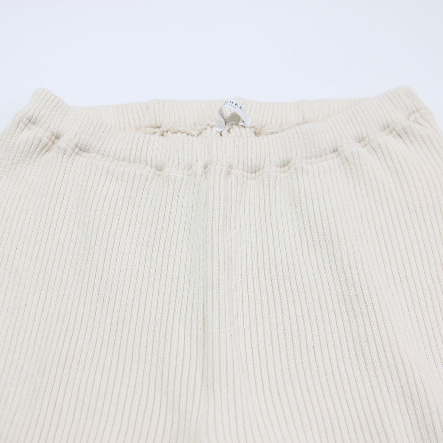 コットン ワイドリブ バックスリット フレア パンツ / ウエストゴム ハイウエスト