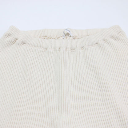 コットン ワイドリブ バックスリット フレア パンツ / ウエストゴム ハイウエスト